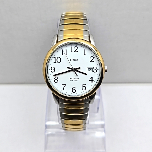 Mens Timex R6 Date Indiglo Two Tone Quartz Analog Watch New Battery - Picture 1 of 13